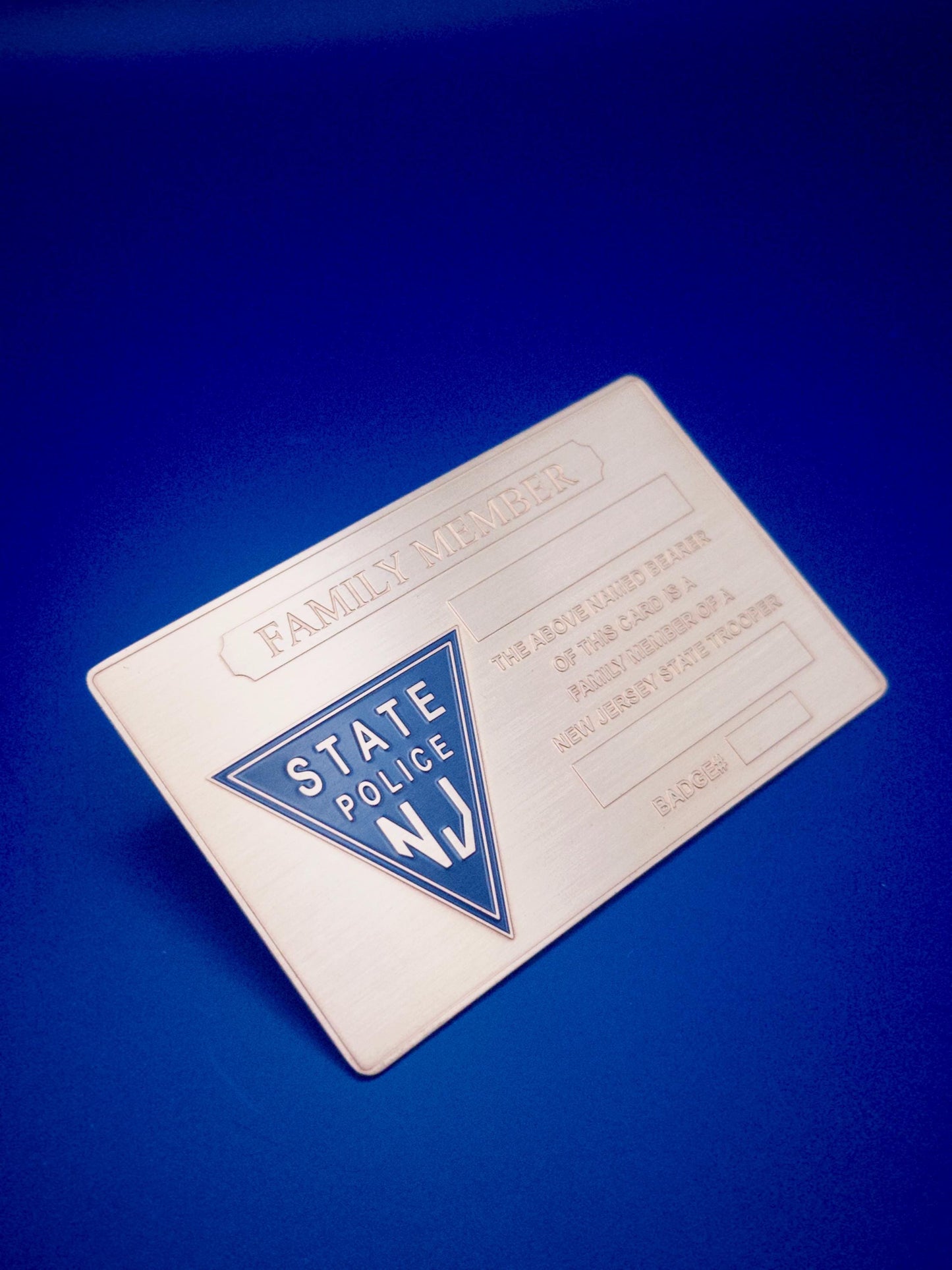 1 lifetime New Gold Metal card for officer’s family members NJ and sticker under glass