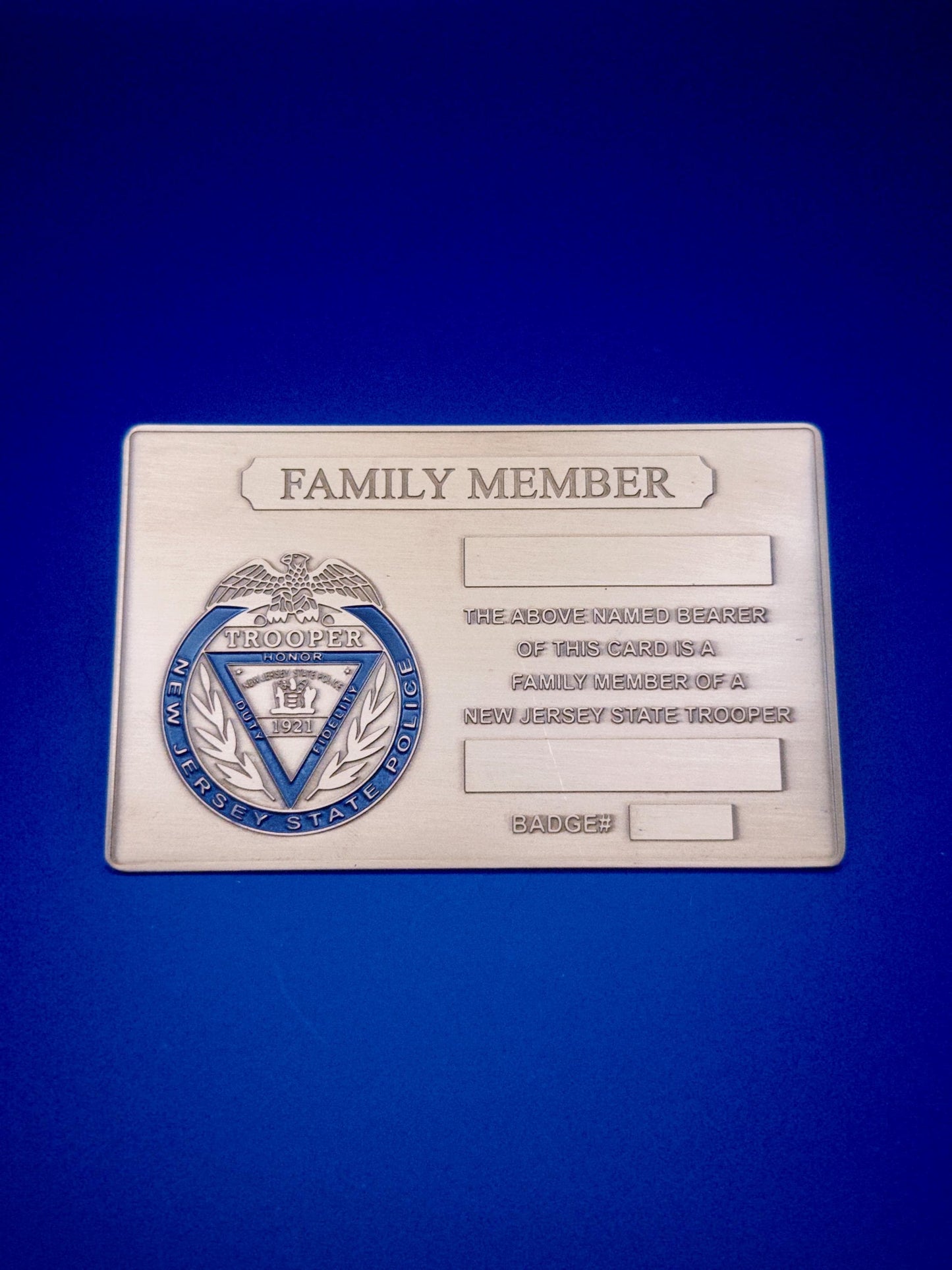 New Family Member Card – New Jersey State Police Trooper blank