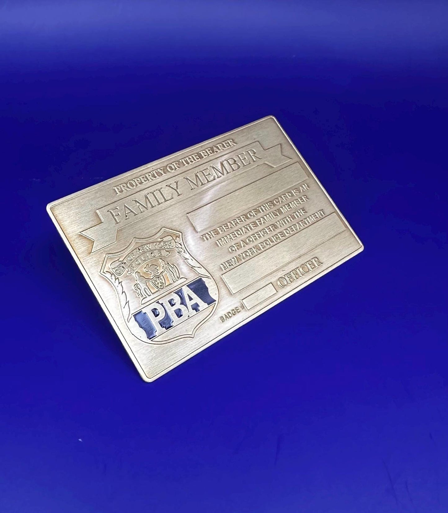 1 lifetime New Gold Metal card NYC PBA officer’s family members and sticker under glass