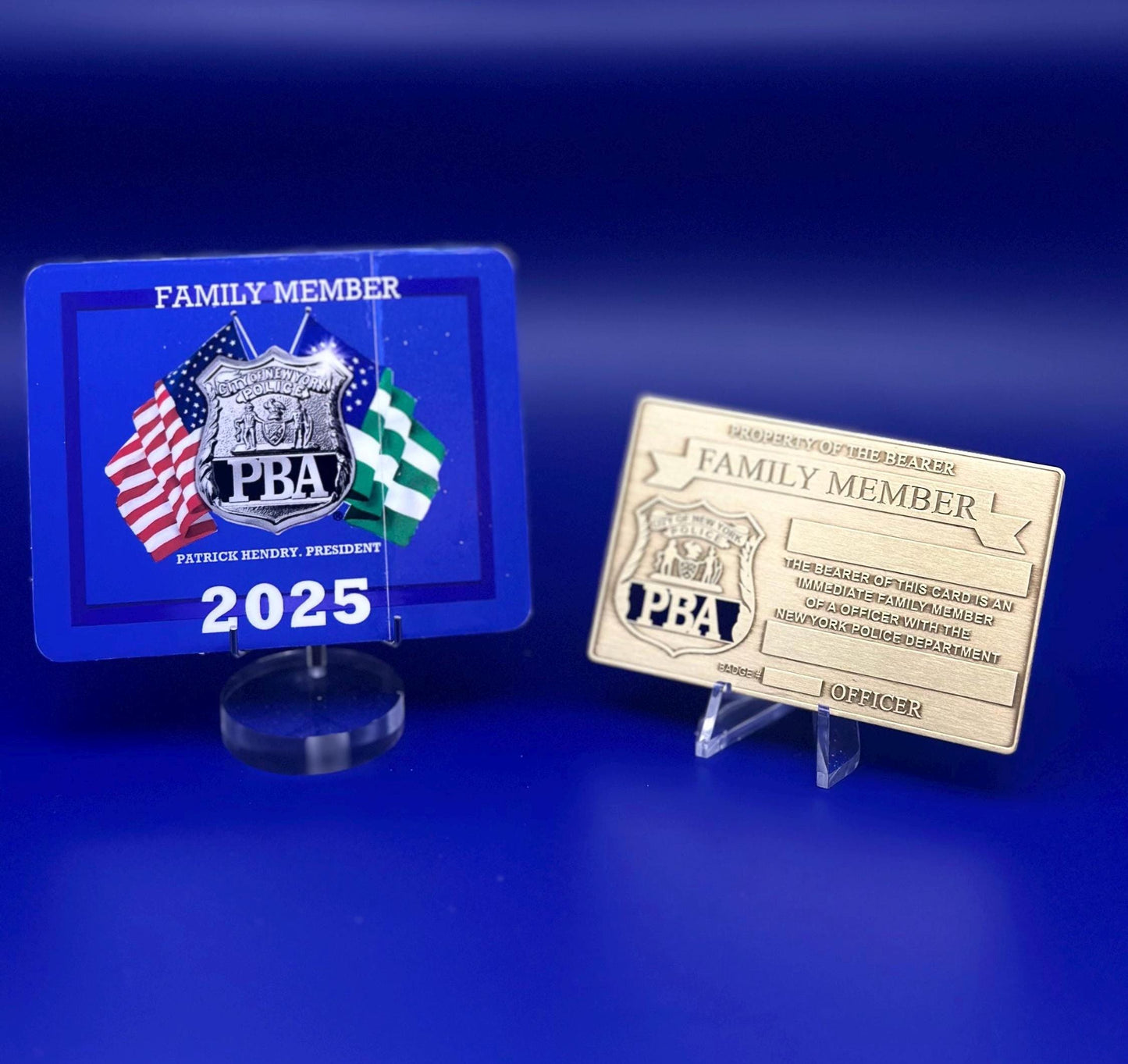 1 lifetime New Gold Metal card NYC PBA officer’s family members and sticker under glass