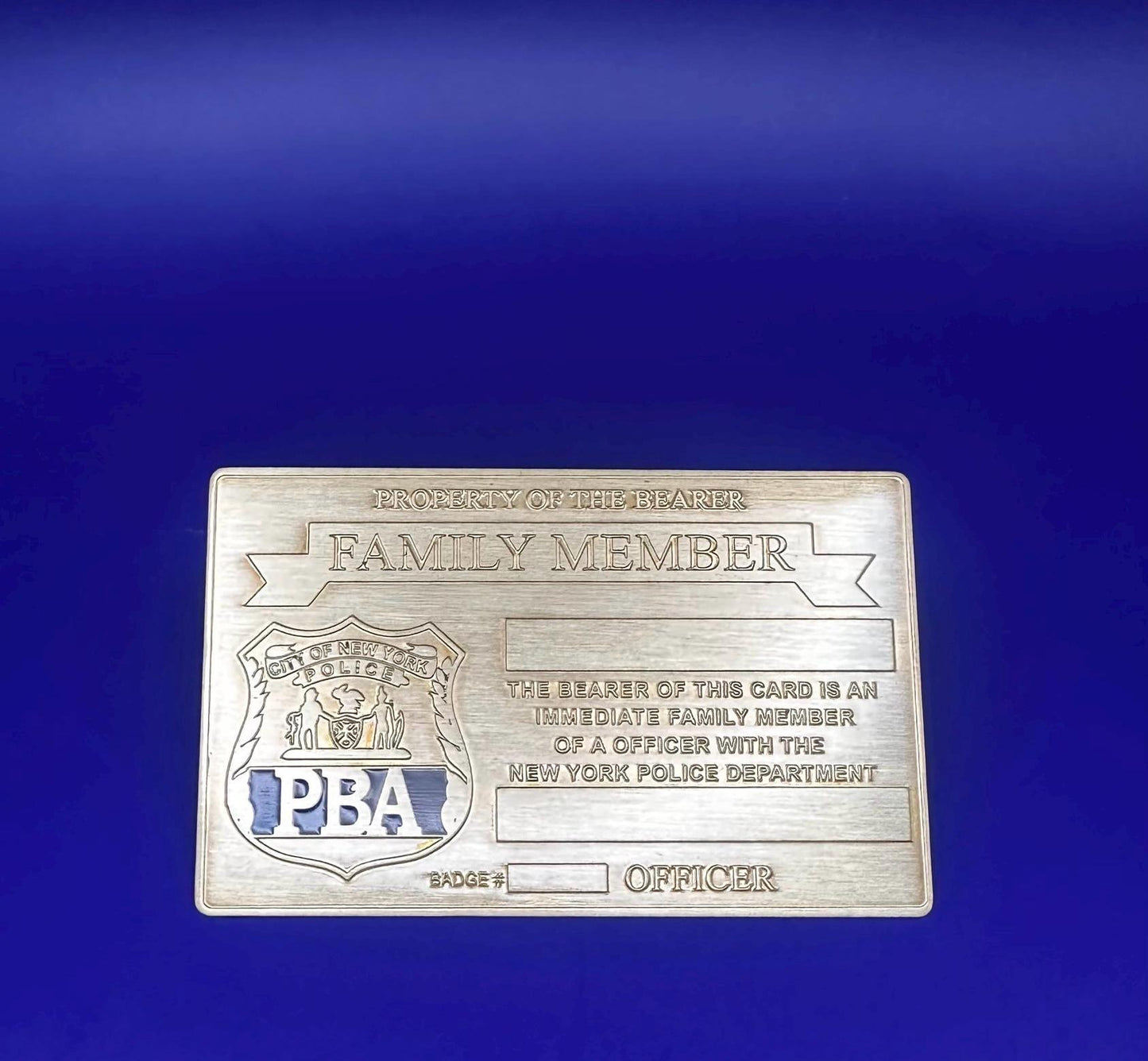1 lifetime New Gold Metal card NYC PBA officer’s family members and sticker under glass