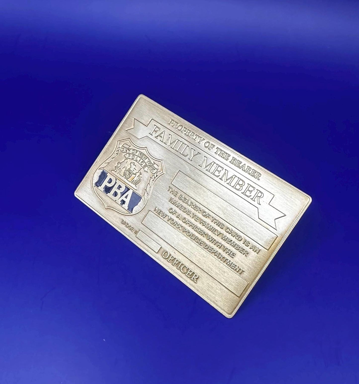 1 lifetime New Gold Metal card NYC PBA officer’s family members and sticker under glass